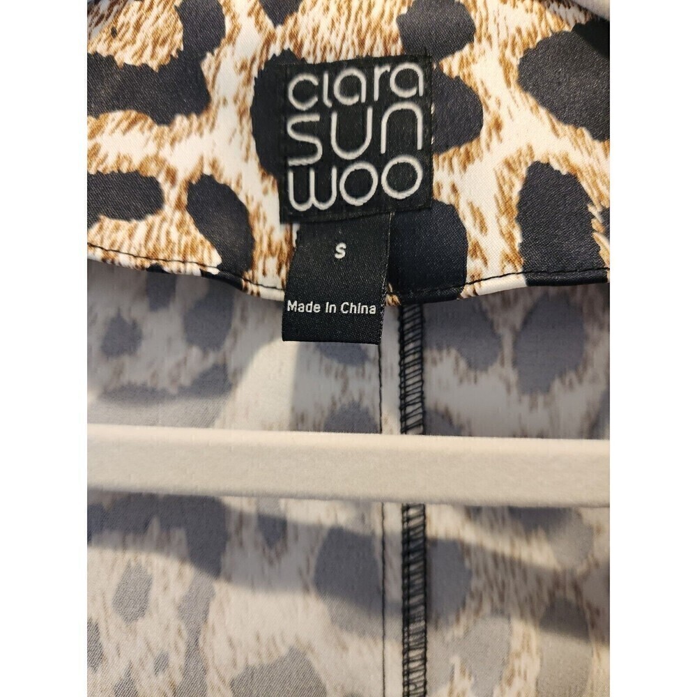 Clara Sun Woo Womens Jacket Animal Print Cropped Sz S Ruffle Sleeve Collared - Picture 9 of 14